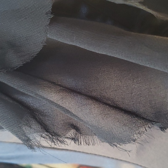 Shiny Jet Black off the shoulder raw edge ruffle assymetrical satin mini dress - Picture 6 of 11